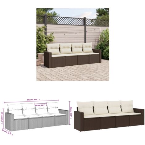 4-tlg. Garten-Sofagarnitur mit Kissen Braun Poly Rattan - Gartensorgsgarnitur - Outdoor Möbel - Lounge Set - Gartenlounge - Rattan Sofa - Home & Living
