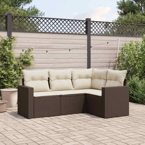 4-tlg. Garten-Sofagarnitur mit Kissen Braun Poly Rattan vidaXL