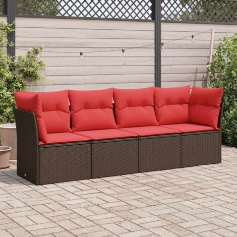 4-tlg. Garten-Sofagarnitur mit Kissen Braun Poly Rattan vidaXL