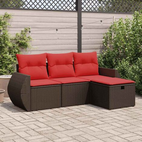 4-tlg. Garten-Sofagarnitur mit Kissen Braun Poly Rattan vidaXL