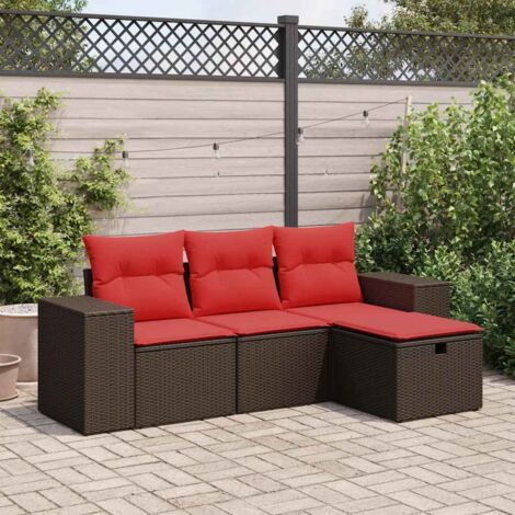 4-tlg. Garten-Sofagarnitur mit Kissen Braun Poly Rattan vidaXL