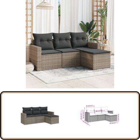 4-tlg. Garten-Sofagarnitur mit Kissen Grau Poly Rattan - Gartensofas - Outdoor Möbel - Lounge Set - Gartenlounge - Rattan Sofa