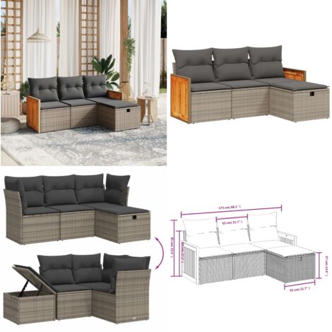 4-tlg. Garten-Sofagarnitur mit Kissen Grau Poly Rattan - Gartensorganisation - Outdoor-Lounge - Gartenmöbelset - Lounge Set - Rattanmöbel - Home & Living