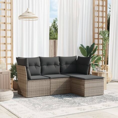 4-tlg. Garten-Sofagarnitur mit Kissen Grau Poly Rattan vidaXL