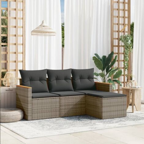4-tlg. Garten-Sofagarnitur mit Kissen Grau Poly Rattan vidaXL