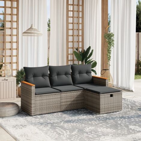 4-tlg. Garten-Sofagarnitur mit Kissen Grau Poly Rattan vidaXL
