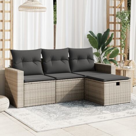4-tlg. Garten-Sofagarnitur mit Kissen Grau Poly Rattan vidaXL