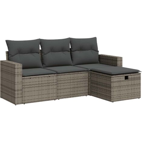 4-tlg. Garten-Sofagarnitur mit Kissen Grau Poly Rattan vidaXL