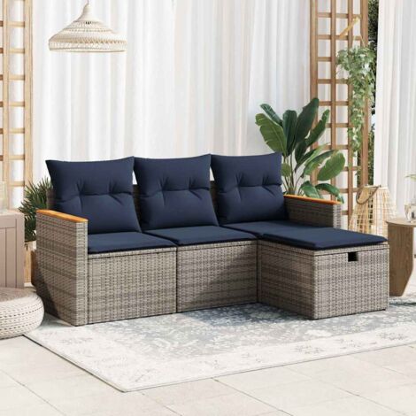 4-tlg. Garten-Sofagarnitur mit Kissen Grau Poly Rattan vidaXL
