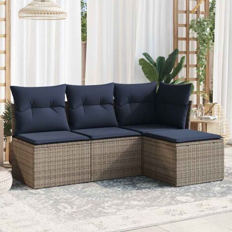 4-tlg. Garten-Sofagarnitur mit Kissen Grau Poly Rattan vidaXL