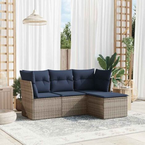 4-tlg. Garten-Sofagarnitur mit Kissen Grau Poly Rattan vidaXL