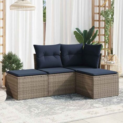 4-tlg. Garten-Sofagarnitur mit Kissen Grau Poly Rattan vidaXL