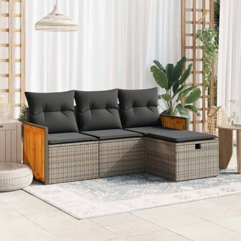 4-tlg. Garten-Sofagarnitur mit Kissen Grau Poly Rattan vidaXL