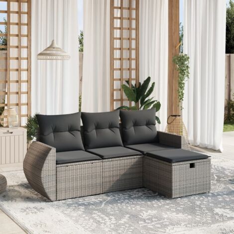 4-tlg. Garten-Sofagarnitur mit Kissen Grau Poly Rattan vidaXL