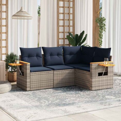 4-tlg. Garten-Sofagarnitur mit Kissen Grau Poly Rattan vidaXL