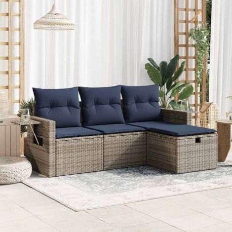 4-tlg. Garten-Sofagarnitur mit Kissen Grau Poly Rattan vidaXL