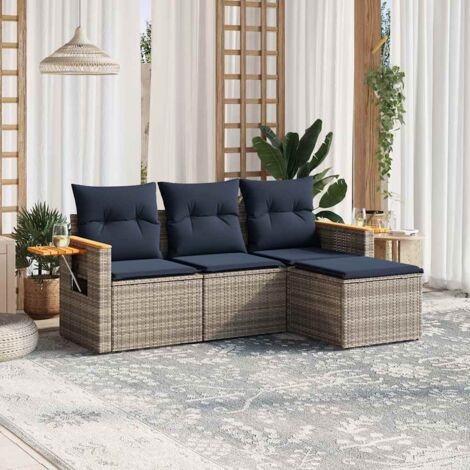 4-tlg. Garten-Sofagarnitur mit Kissen Grau Poly Rattan vidaXL