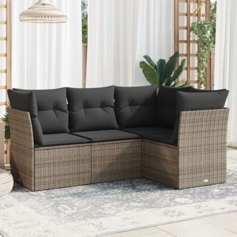 4-tlg. Garten-Sofagarnitur mit Kissen Grau Poly Rattan vidaXL