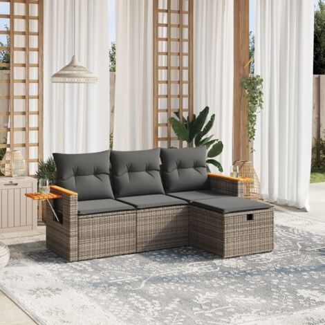 4-tlg. Garten-Sofagarnitur mit Kissen Grau Poly Rattan vidaXL