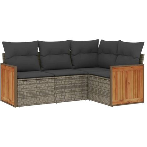 4-tlg. Garten-Sofagarnitur mit Kissen Grau Poly Rattan vidaXL