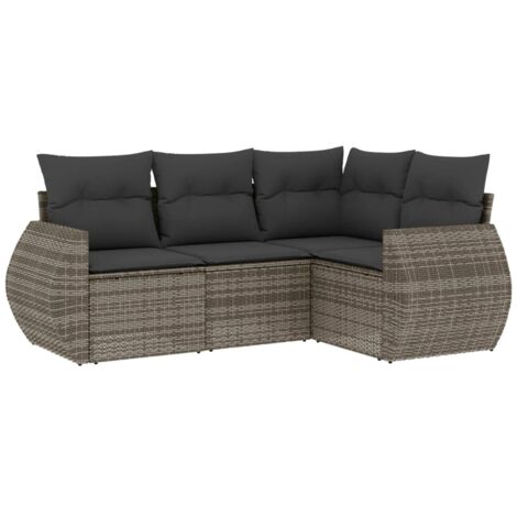 4-tlg. Garten-Sofagarnitur mit Kissen Grau Poly Rattan vidaXL