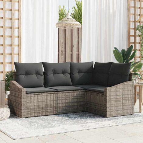4-tlg. Garten-Sofagarnitur mit Kissen Grau Poly Rattan vidaXL243438