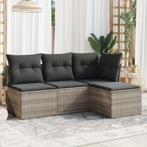 4-tlg. Garten-Sofagarnitur mit Kissen Hellgrau Poly Rattan vidaXL