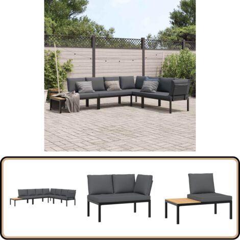 4-tlg. Garten-Sofagarnitur mit Kissen Schwarz Aluminium - Gartensorgaunität - Outdoor Möbel - Gartenbank - Lounge Sessel - Alu Gartenmöbel