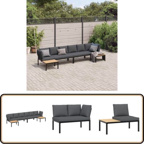 4-tlg. Garten-Sofagarnitur mit Kissen Schwarz Aluminium - Gartensorgaunität - Outdoor Möbel - Gartenbank - Lounge Set - Alu Gartenmöbel