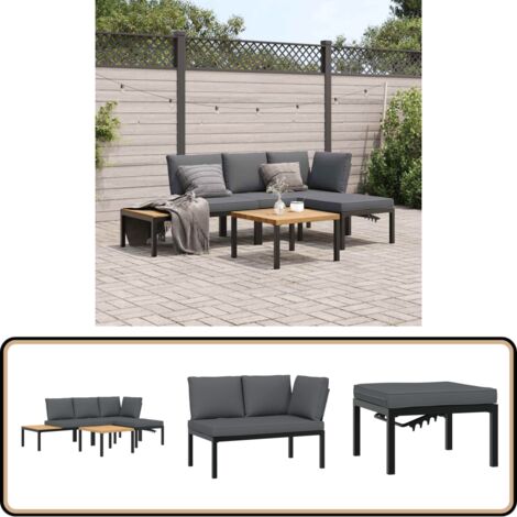 4-tlg. Garten-Sofagarnitur mit Kissen Schwarz Aluminium - Gartensorte - Gartenmöbel Set - Alu Gartenmöbel - Gartenlounge - Terrassenmöbeln