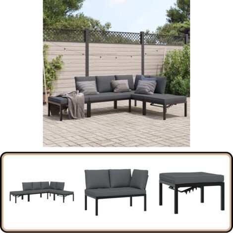 4-tlg. Garten-Sofagarnitur mit Kissen Schwarz Aluminium - Gartensortiment - Gartenmöbeln - Outdoor Möbel - Lounge Set - Balkonmöbel