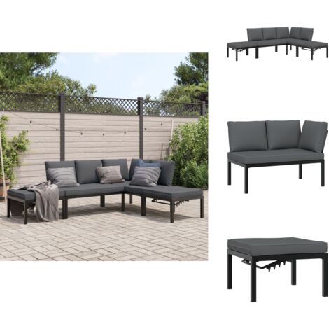 4-tlg. Garten-Sofagarnitur mit Kissen Schwarz Aluminium - Gartensortiment - Gartenmöbeln - Outdoor Möbel - Lounge Set - Balkonmöbel