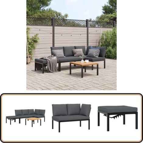 4-tlg. Garten-Sofagarnitur mit Kissen Schwarz Aluminium - Gartensortiment - Gartenmöbeln - Outdoor Möbel - Lounge Set - Esstisch