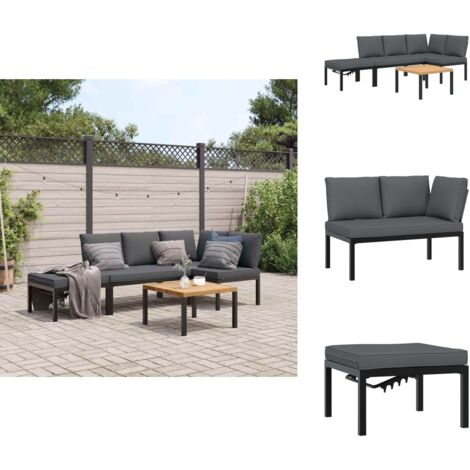 4-tlg. Garten-Sofagarnitur mit Kissen Schwarz Aluminium - Gartensortiment - Gartenmöbeln - Outdoor Möbel - Lounge Set - Esstisch