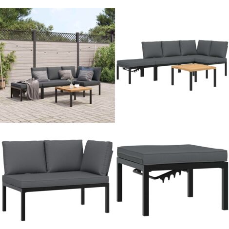 4-tlg. Garten-Sofagarnitur mit Kissen Schwarz Aluminium - Gartensortiment - Gartenmöbeln - Outdoor Möbel - Lounge Set - Esstisch - Home & Living