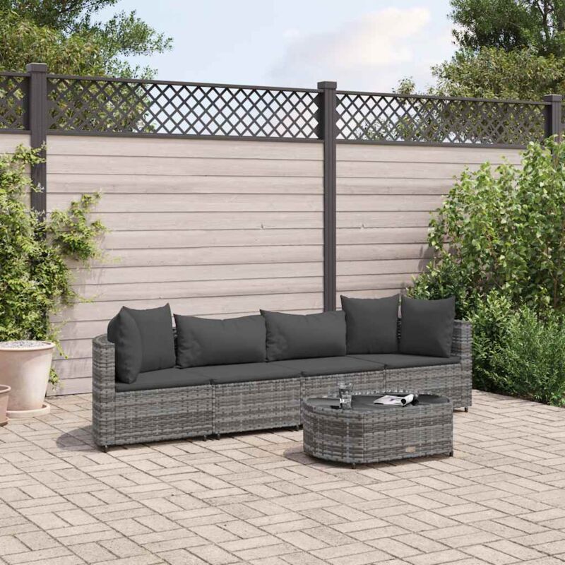 5-tlg. Garten-sofagarnitur Mit Kissen Grau Poly Rattan - Vidaxl