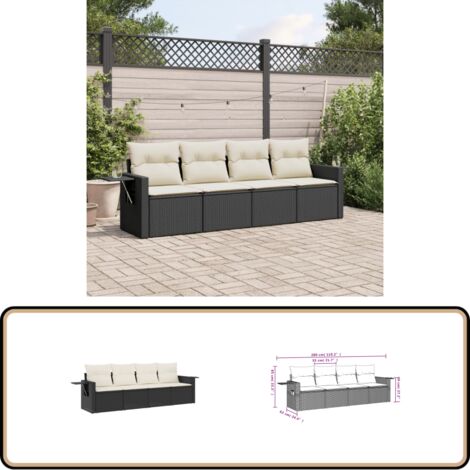 4-tlg. Garten-Sofagarnitur mit Kissen Schwarz Poly Rattan - Gartenmöbel - Outdoor Möbel - Rattan Gartenmöbel - Lounge Set - Sofasitzgruppe