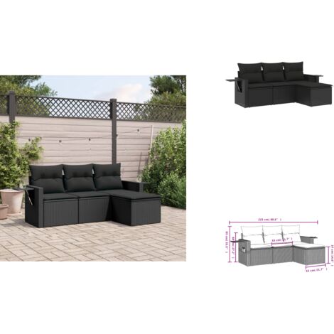 4-tlg. Garten-Sofagarnitur mit Kissen Schwarz Poly Rattan - Gartenmöbel - Outdoor Möbel - Rattan Gartenset - Lounge Set - Sofasitzgruppe