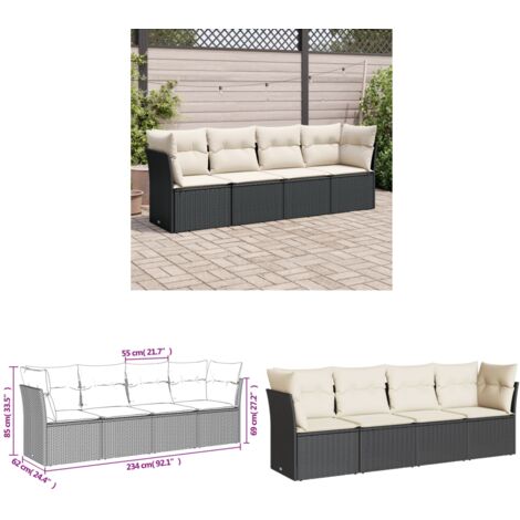 4-tlg. Garten-Sofagarnitur mit Kissen Schwarz Poly Rattan - Gartensorgaunität - Outdoor Möbel - Lounge Set - Rattan Sofa - Gartenlounge - Home & Living