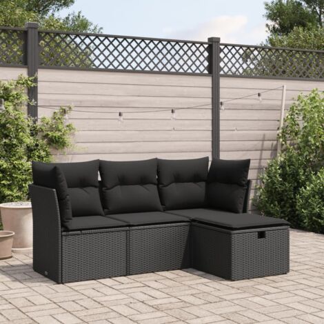 4-tlg. Garten-Sofagarnitur mit Kissen Schwarz Poly Rattan vidaXL