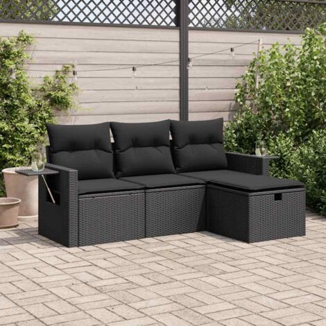 4-tlg. Garten-Sofagarnitur mit Kissen Schwarz Poly Rattan vidaXL