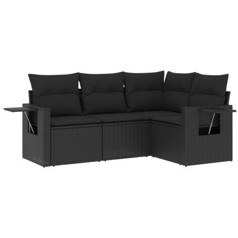 4-tlg. Garten-Sofagarnitur mit Kissen Schwarz Poly Rattan vidaXL