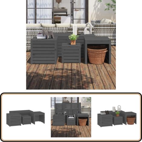 4-tlg. Gartenbox-Set Grau Massivholz Kiefer - Gartenbox - Holzkiste - Gartenmöbel - Outdoor Möbel - Stauraum