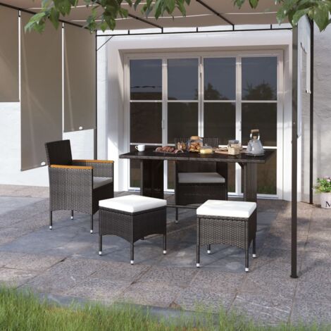4-tlg. Gartenstuhl und Hocker Set Poly Rattan Schwarz vidaXL