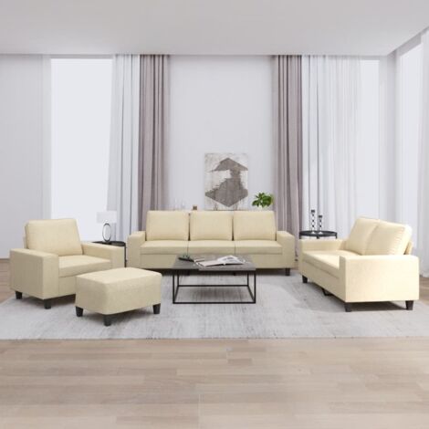 4-tlg. Sofagarnitur Creme Stoff vidaXL