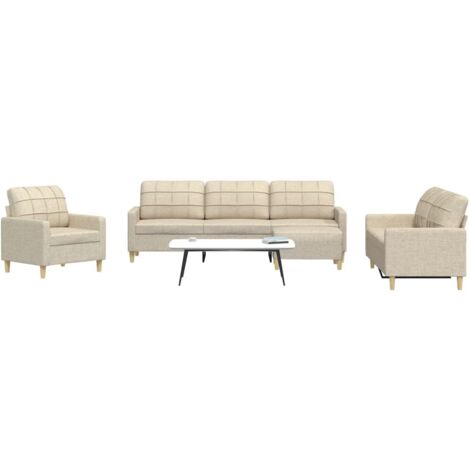 4-tlg. Sofagarnitur mit Fußhocker Creme Stoff vidaXL