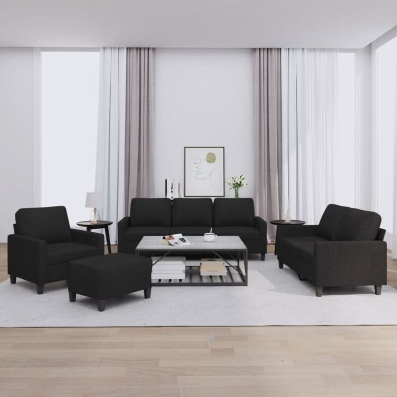 4-tlg. Sofagarnitur Mit Kissen Schwarz Stoff Vidaxl