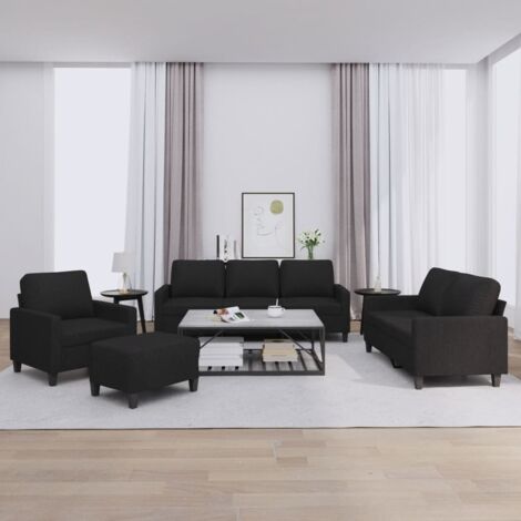 4-tlg. Sofagarnitur mit Kissen Schwarz Stoff vidaXL