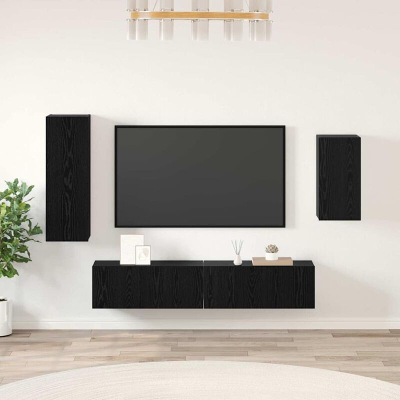 Vidaxl - Tv-schranksatz Mit Regal 4 Pcs Schwarz Eiche 30, 5 X 30 X 90 Cm