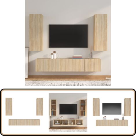 4-tlg. TV-Schrank-Set Sonoma-Eiche Holzwerkstoff - TV Möbel - Holzwerkstoff - Sonoma Eiche - Wandmontage - Fernsehtisch